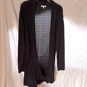 Long Open Front Knit Cardigan in Black